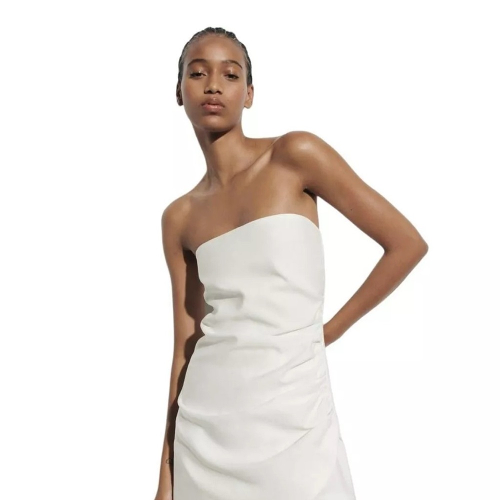 ZARA draped Elegant White Short Strapless jumpsuit MEDIUM NWT